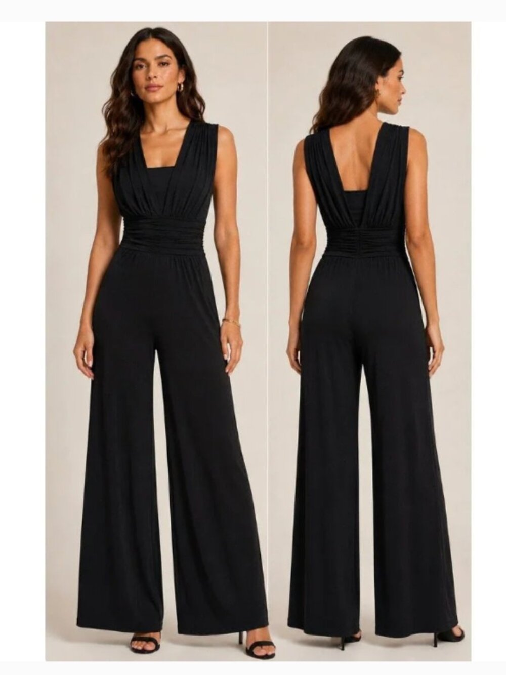 WHBM NWT Genius Convertible Jumpsuit Black Wide Leg Ruched Size 6